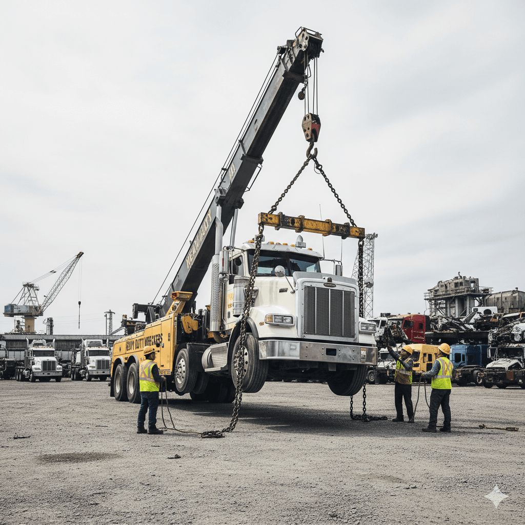 Commercial truck being loaded for wrecking in Perth
