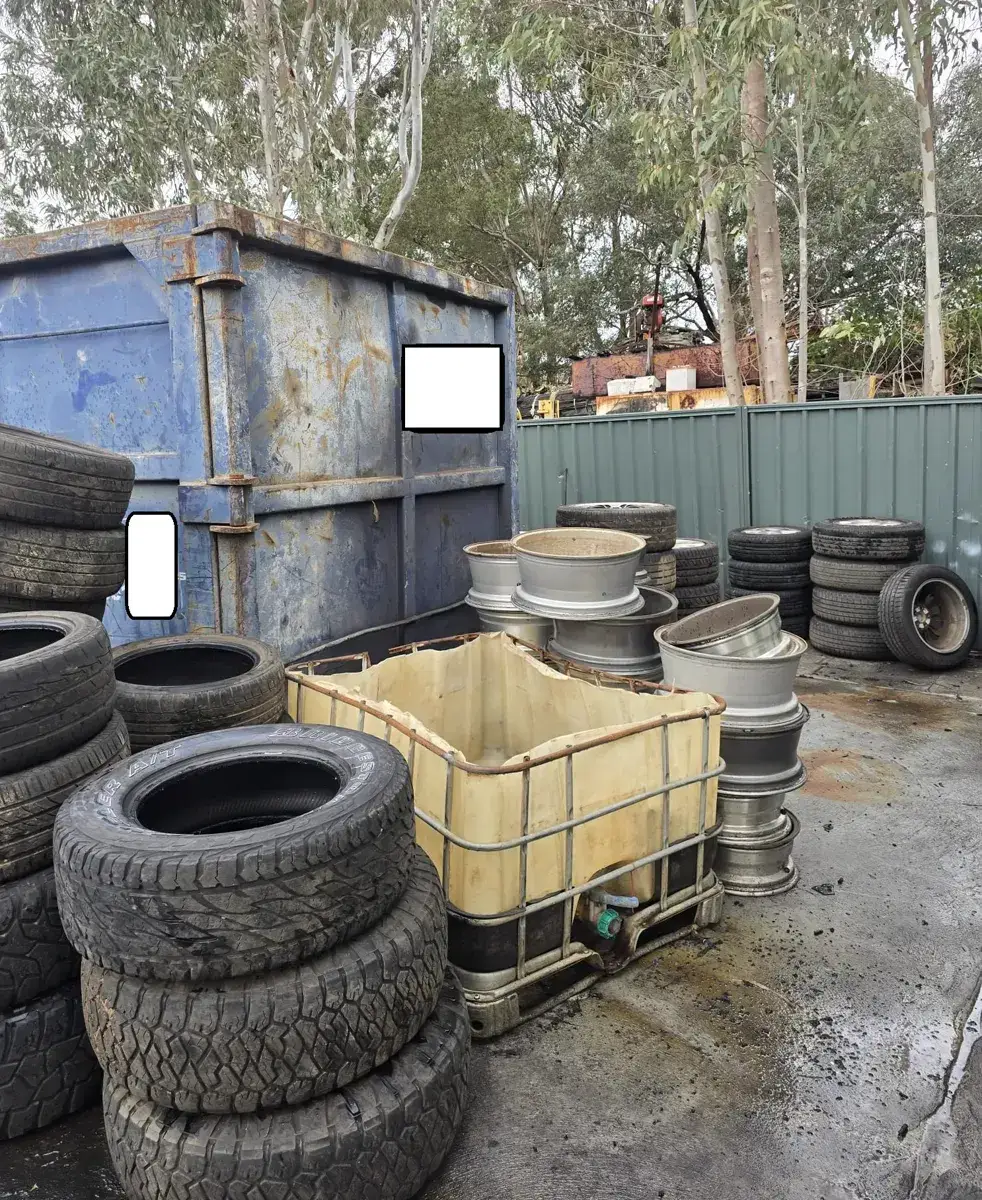 Tyres and alloy rims separated for recycling at our Perth yard